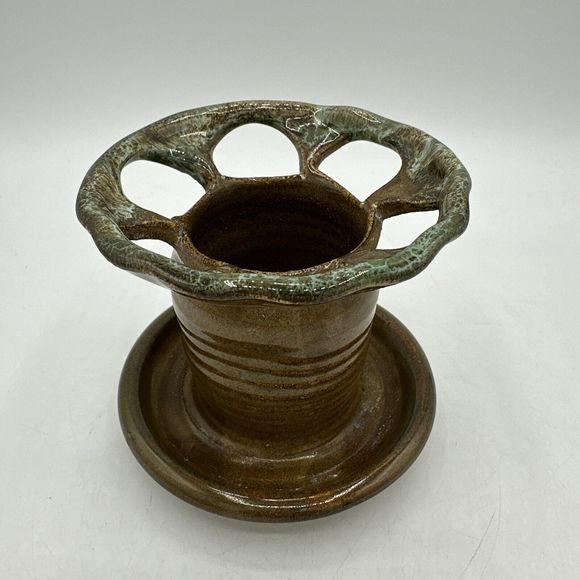 Toothbrush Toothpaste Holder Pottery Signed Handmade Farmhouse Country Bathroom - Picture 4 of 9